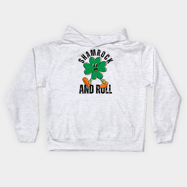 Shamrock And Roll St Patricks Day Reto Kids Hoodie by Illustradise